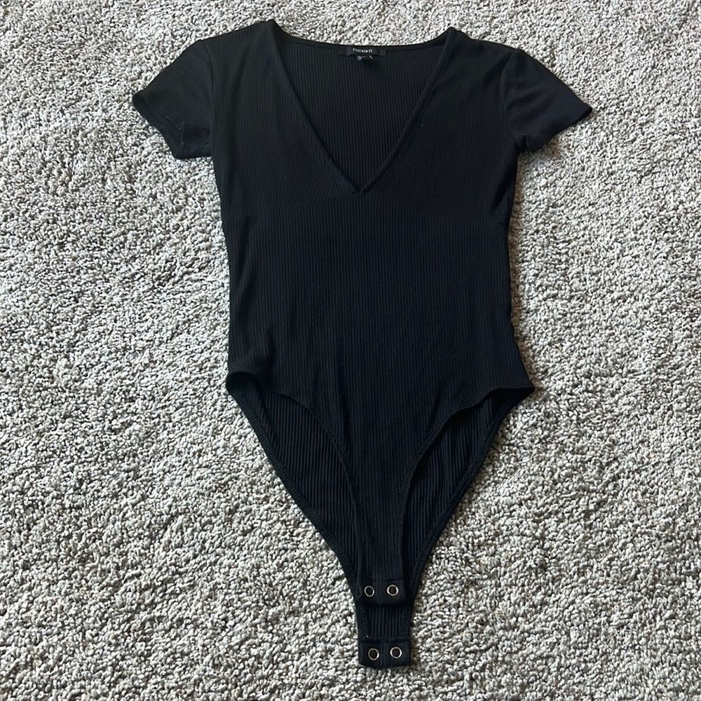 Black Forever 21 plunge neckline bodysuit